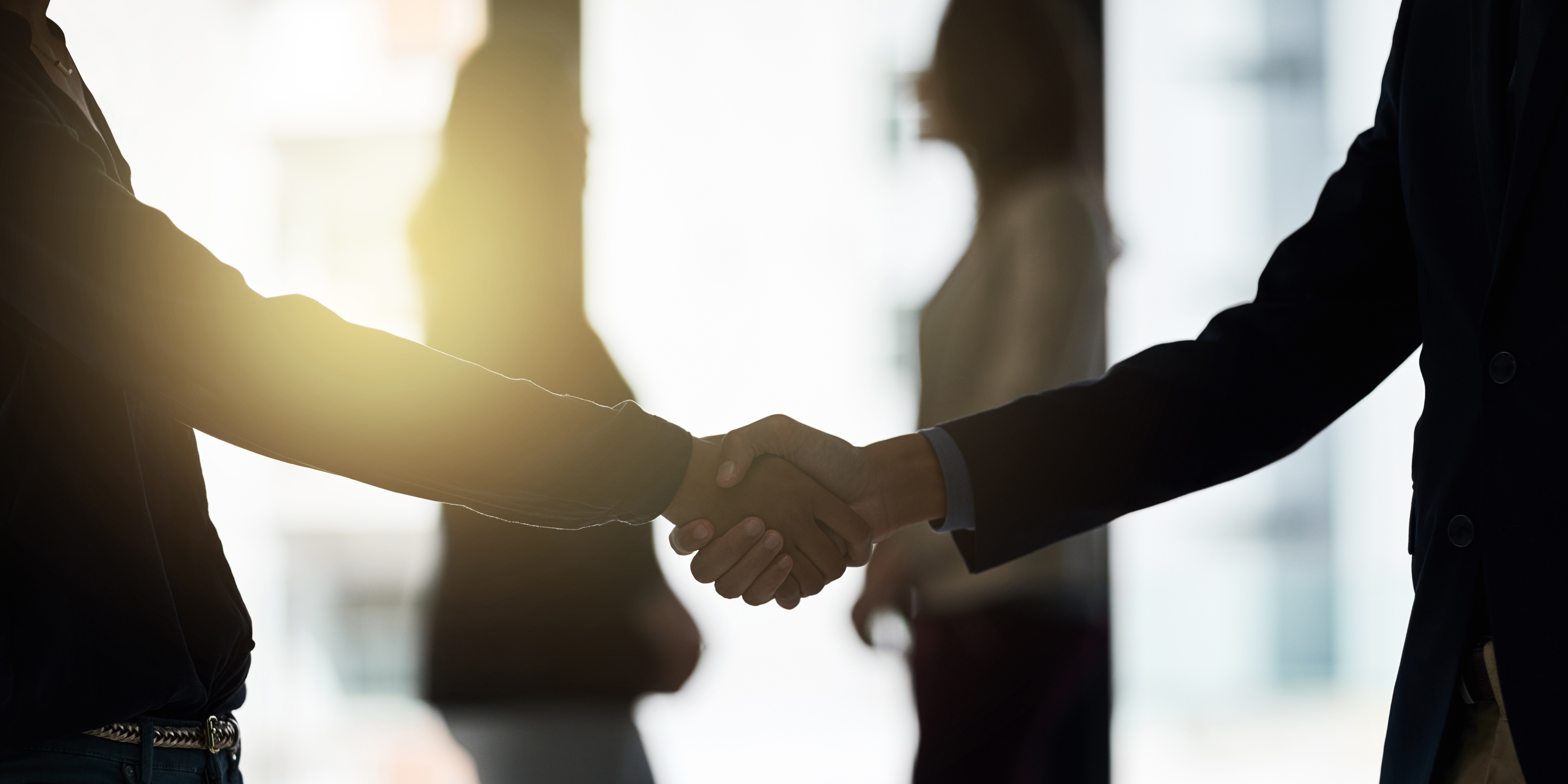 new here hero three men and laughing two women walking side by side